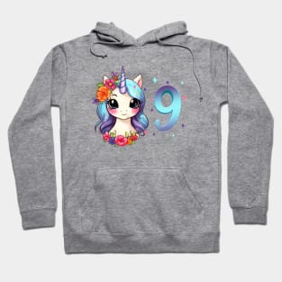 I am 9 with unicorn - girl birthday 9 years old Hoodie